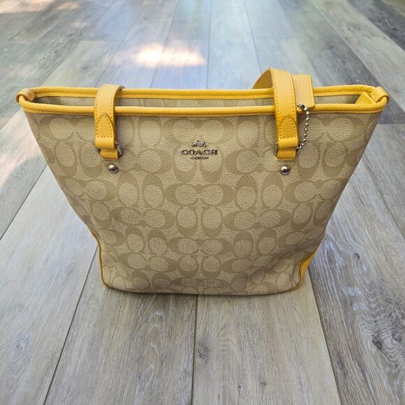 Coach Tan And Yellow Tote Bag  Sunny Style Summer Hand Bag Purse - Picture 1 of 14